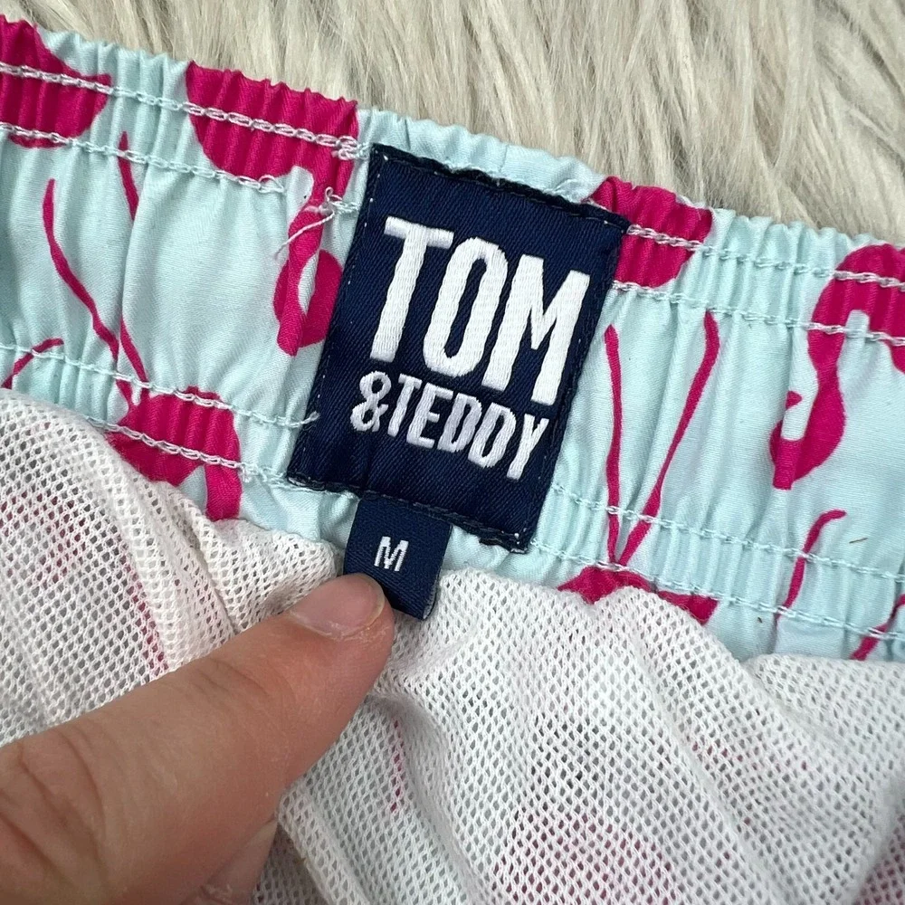 Tom & Teddy Men's M Mint Pink‎ Flamingo Print Swim Trunks Shorts